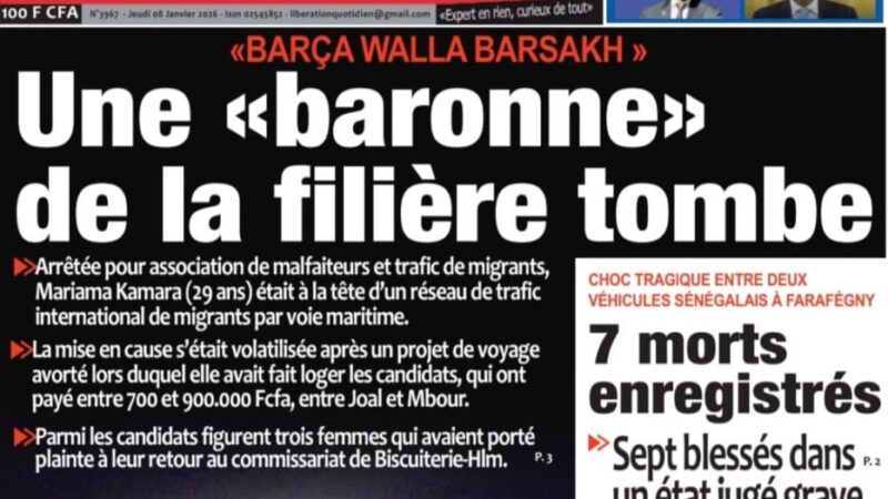 Découvrez les Unes des journaux sénégalais du jeudi 8 janvier 2026