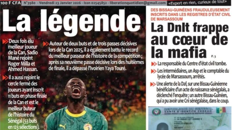 Découvrez les Unes des journaux sénégalais du vendredi 23 janvier 2026