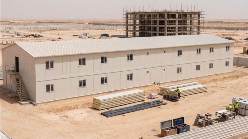 Produite en deux jours, l&rsquo;infrastructure de 1200 m² destinée aux ouvriers des futures tours de Libye a été livrée