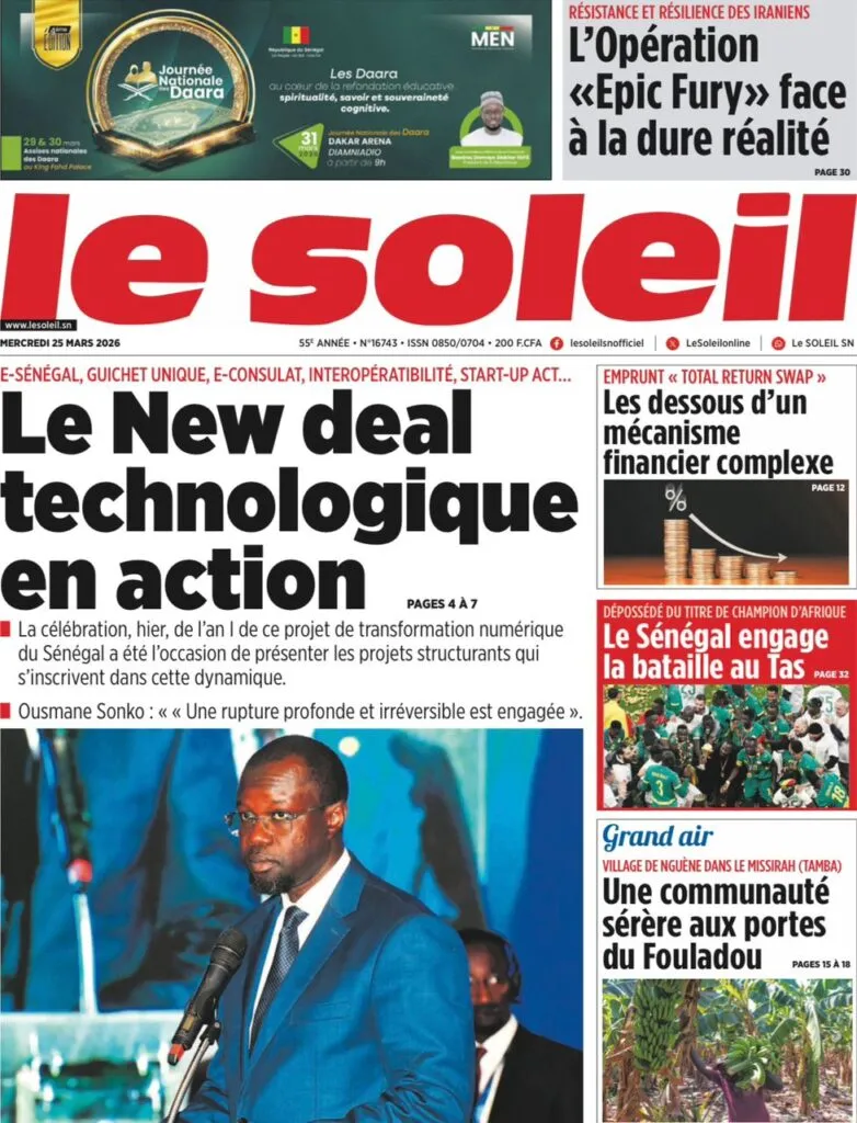 Découvrez les Unes des journaux sénégalais du mercredi 25 mars 2026