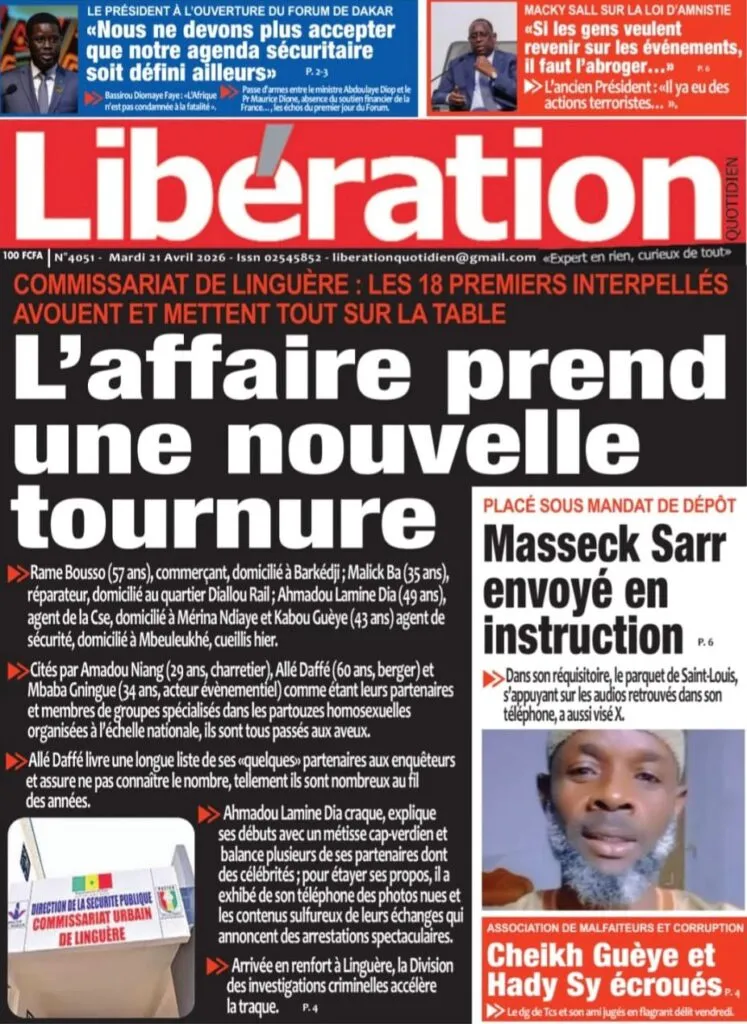 Découvrez les Unes des journaux sénégalais du mardi 21 avril 2026