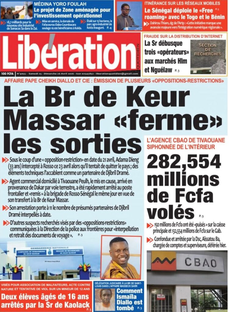Découvrez les Unes des journaux sénégalais du samedi 25 avril 2026