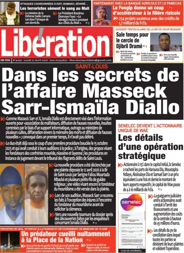 Découvrez les Unes des journaux sénégalais du lundi 27 avril 2026