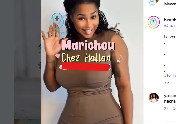 Marichou expose le résultat de son intervention esthétique, les images centrées sur le ventre