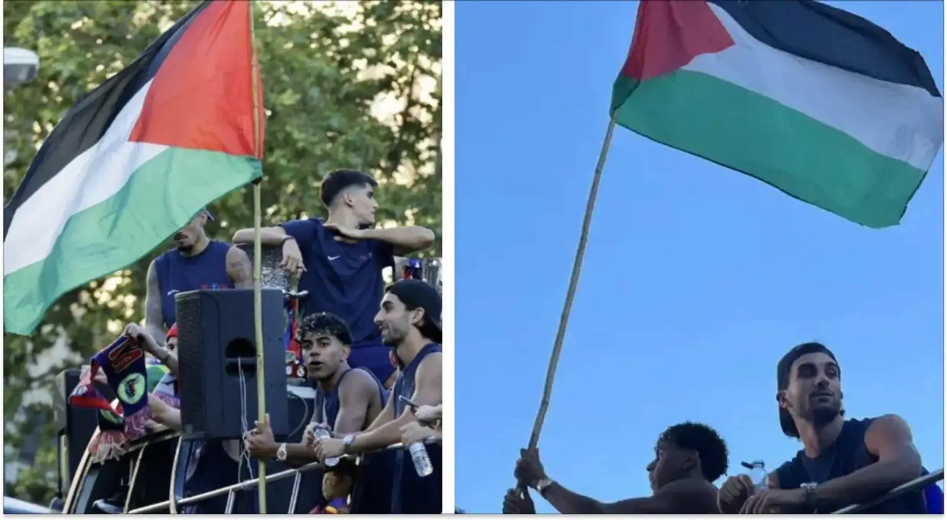 Lamine Yamal brandit un drapeau palestinien pendant les célébrations du titre de Barça (vidéo)
