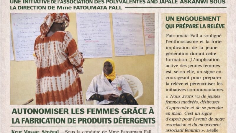 À Keur Massar, des femmes formées à la fabrication de savon et d&rsquo;eau de Javel