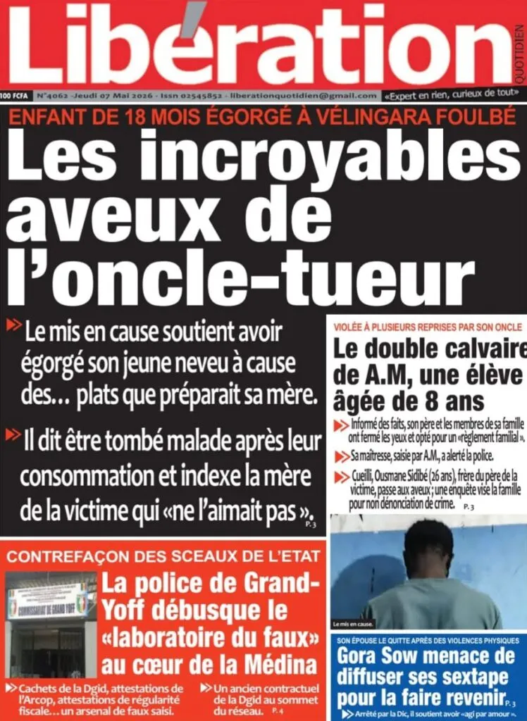 Découvrez les Unes des journaux sénégalais du jeudi 07 mai 2026