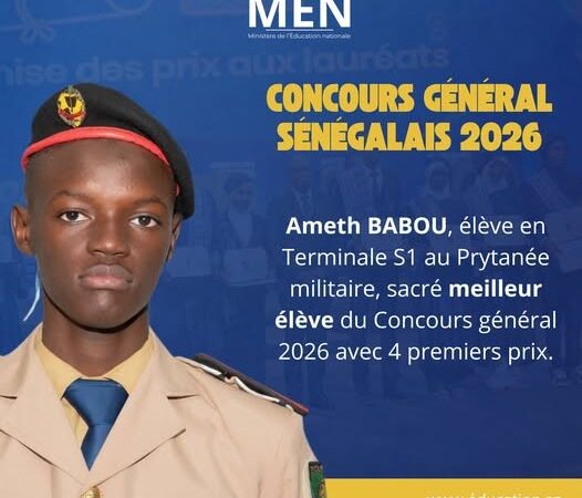 Concours général 2026 : Ameth Babou, du Prytanée militaire, sacré meilleur élève du Sénégal