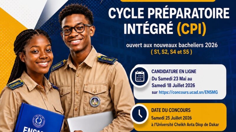 Concours d&rsquo;entrée à l&rsquo;ENSMG (UCAD) pour bacheliers 2026 : CPI ouvert du 23 mai au 18 juillet