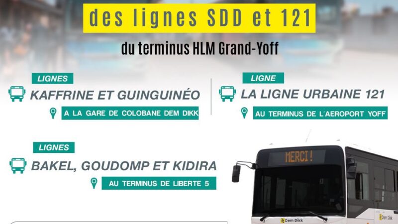 Délocalisation des lignes interurbaines et de la ligne 121 au départ de HLM Grand-Yoff