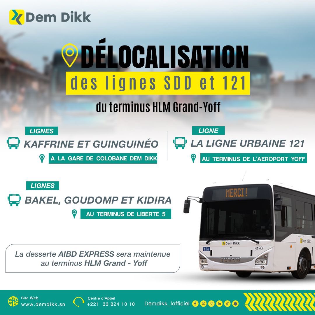 Délocalisation des lignes interurbaines et de la ligne 121 au départ de HLM Grand-Yoff
