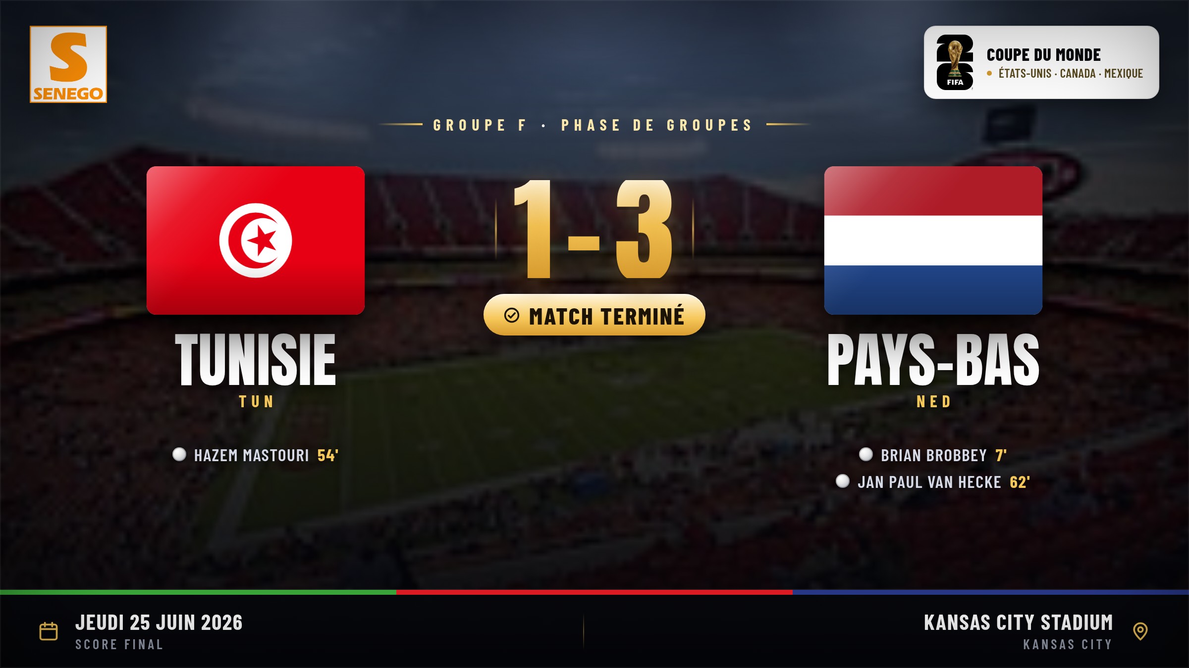 Tunisie – Pays-Bas (1-3) : Van Hecke décisif, la Tunisie éliminée, le résumé et les notes (Mondial 2026)