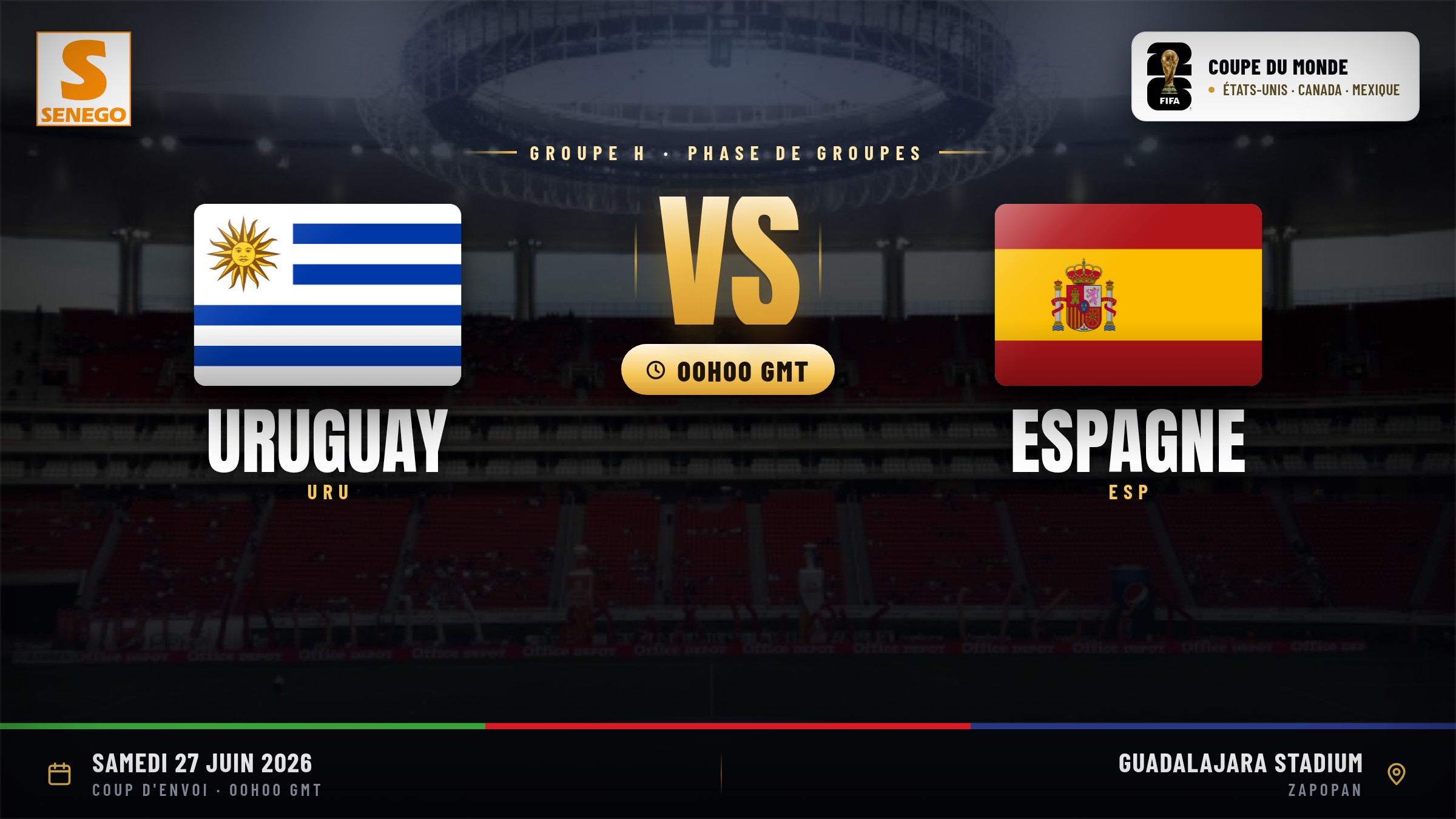 DIRECT – Mondial 2026 : Uruguay vs Espagne, suivez 5e match du groupe H en live sur Senego
