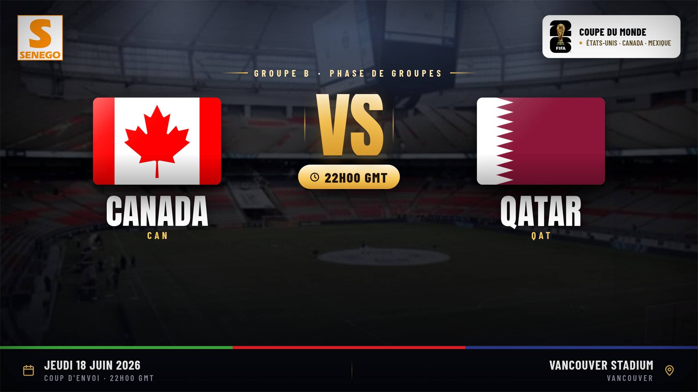 DIRECT – Mondial 2026 : Canada vs Qatar, suivez 4e match du groupe B en live sur Senego