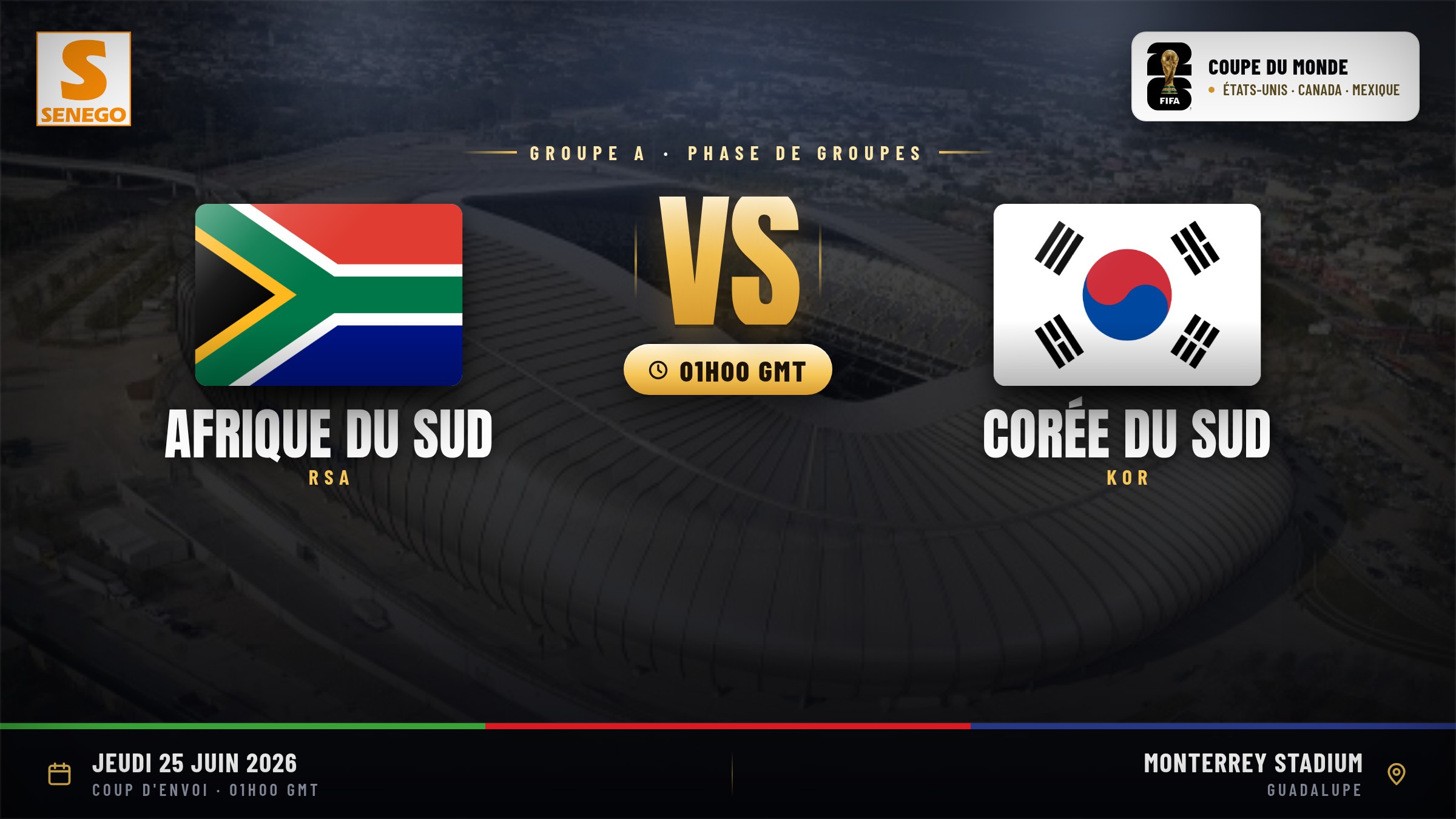 DIRECT – Mondial 2026 : Afrique du Sud vs Corée du Sud, suivez le match crucial du groupe A en live sur Senego