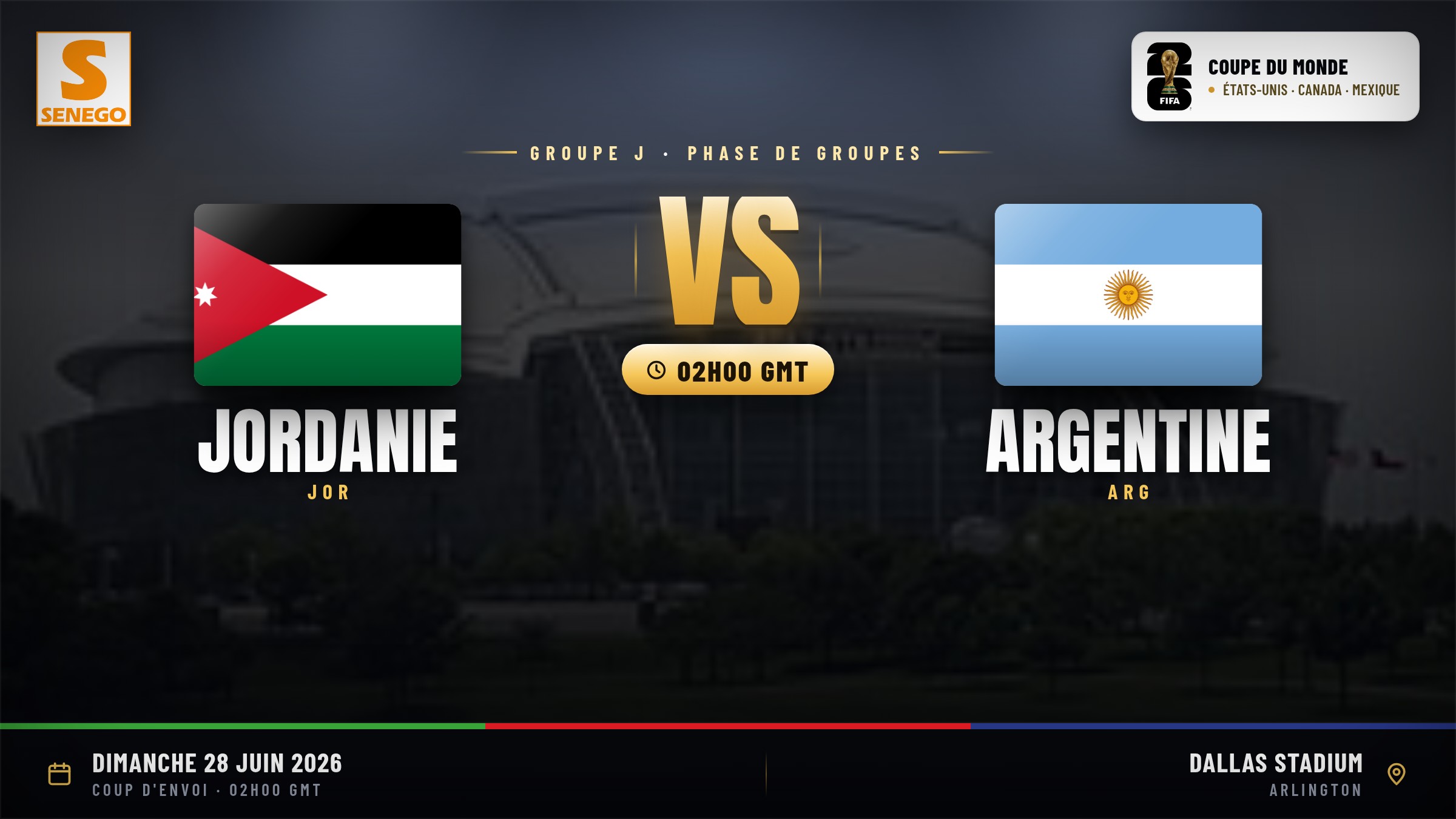 DIRECT – Mondial 2026 : Jordanie vs Argentine, suivez 6e et dernier match du groupe J en live sur Senego