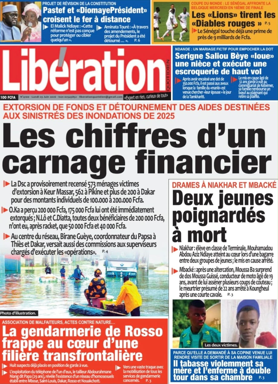 Découvrez les Unes des journaux sénégalais du lundi 29 juin 2026