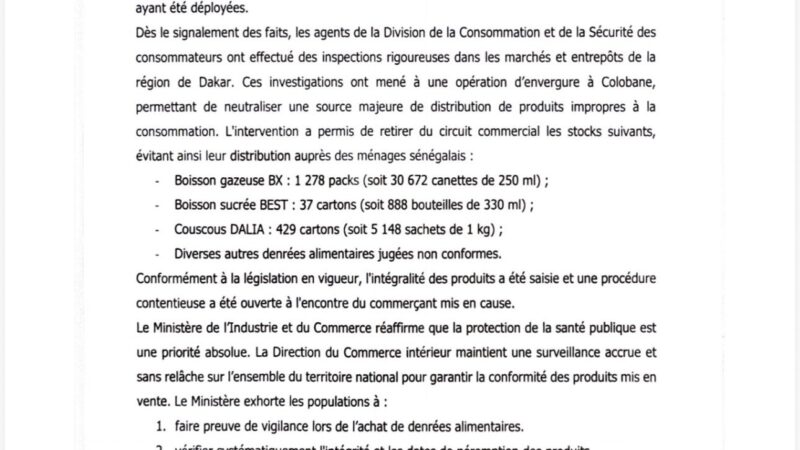 30 672 canettes de boisson BX retirées du marché par le Ministère de l&rsquo;Industrie et du Commerce (30 juil. 2026)