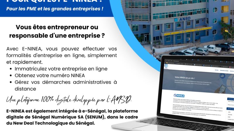 ANSD lance E-NINEA pour l&rsquo;immatriculation en ligne des entreprises
