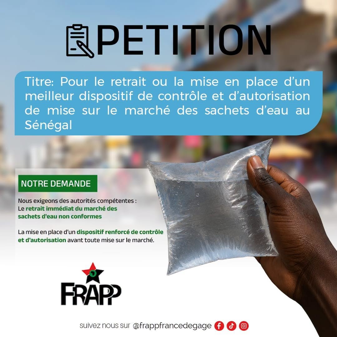 Frapp lance une pétition pour la sécurité sanitaire de l’eau en sachet
