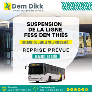 Ligne Fess Dem Thiès suspendue du 30 juillet au 3 août pour le Magal de Touba