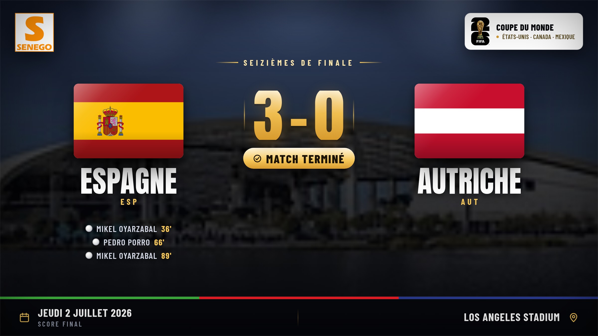 Espagne surclasse Autriche 3-0 en seizièmes du Mondial 2026 : doublé d’Oyarzabal