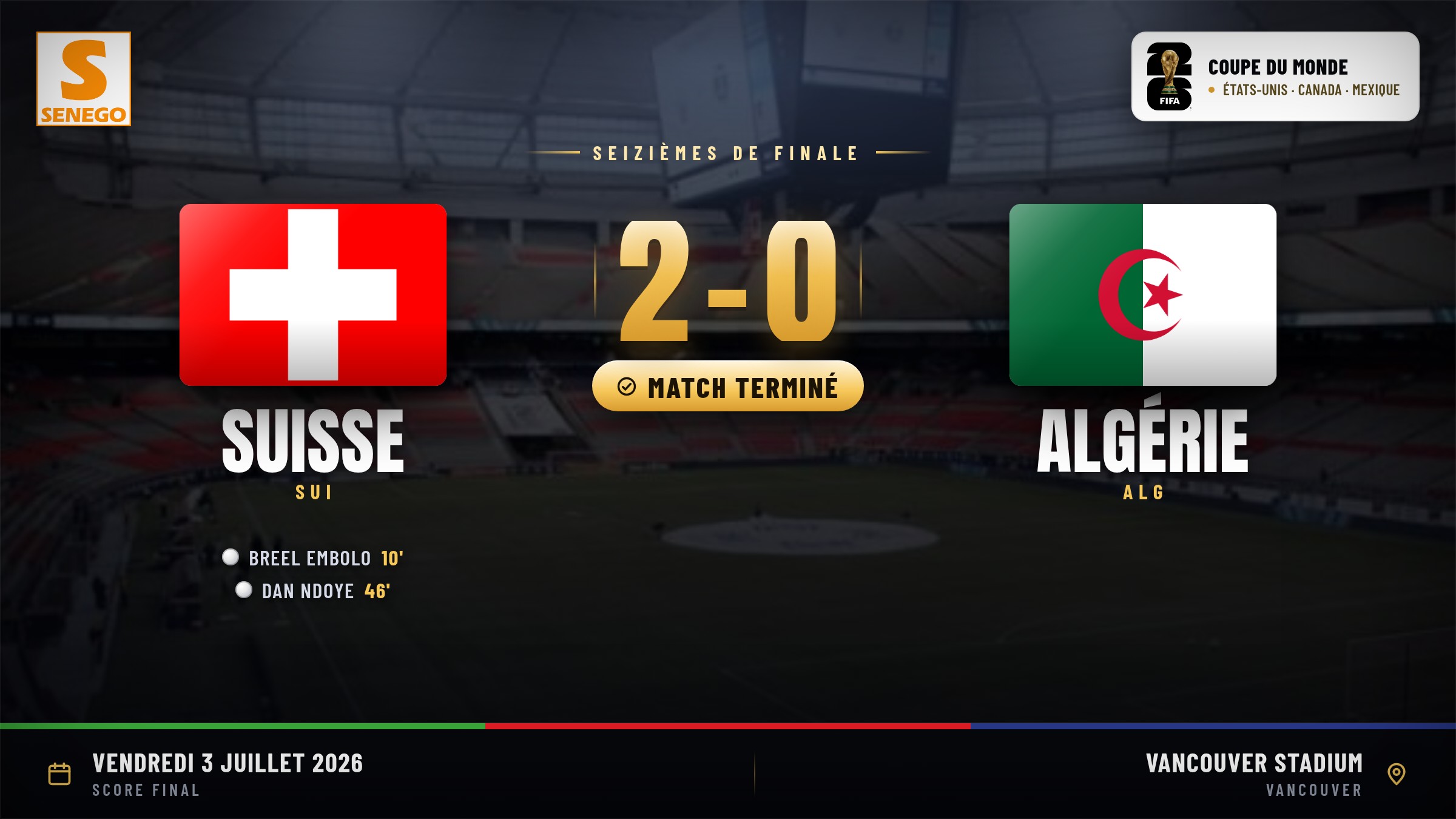 Coupe du monde 2026 : la Suisse domine l’Algérie 2-0 et file en huitièmes