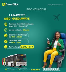 Navette Dem Dikk : Guédiawaye-AIBD toutes les 2h, 6 000 FCFA