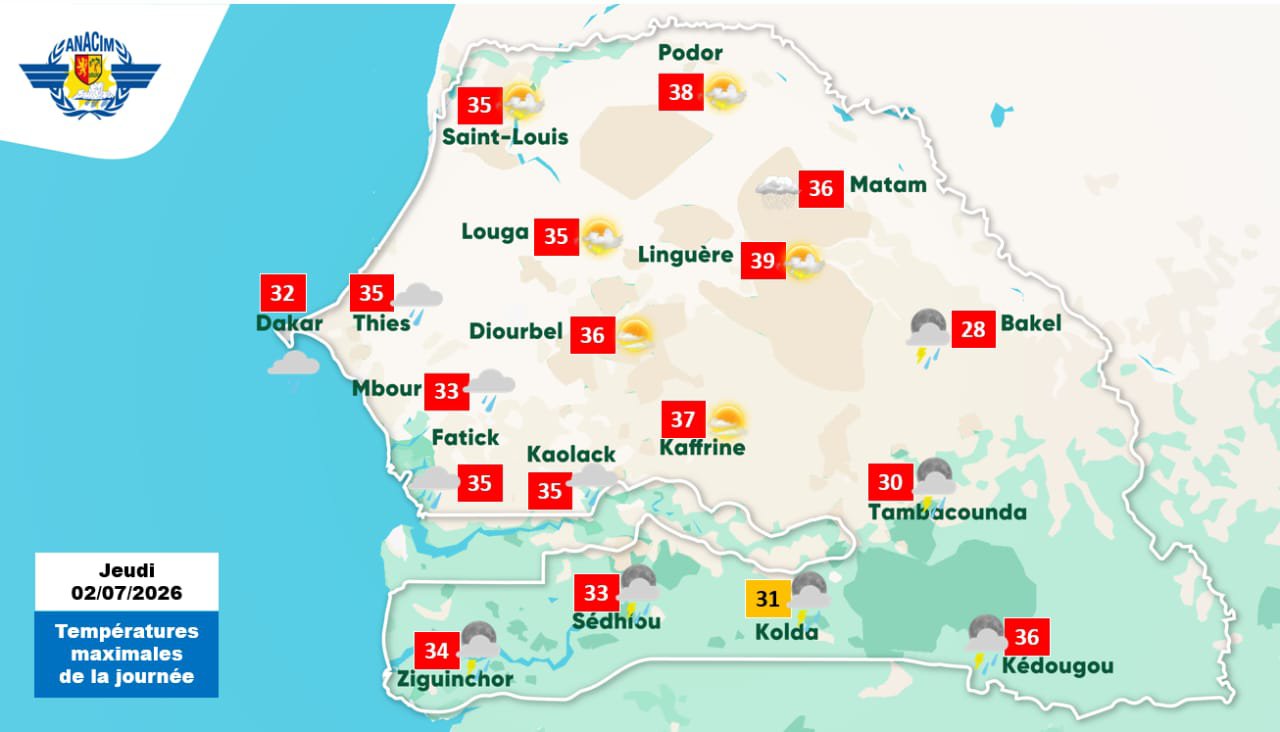 Orages et pluies attendus du 2 au 3 juillet sur le Sud et le Centre du Sénégal