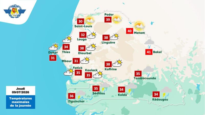 Pluies et fortes chaleurs annoncées par l&rsquo;ANACIM du 9 au 10 juillet 2026