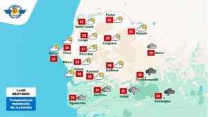 Pluies et orages persistants au Sud-est, jusqu&rsquo;à 41°C à Podor et Matam ce 6 juillet
