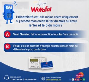 Senelec : le prix Woyofal ne dépend pas de la date d’achat
