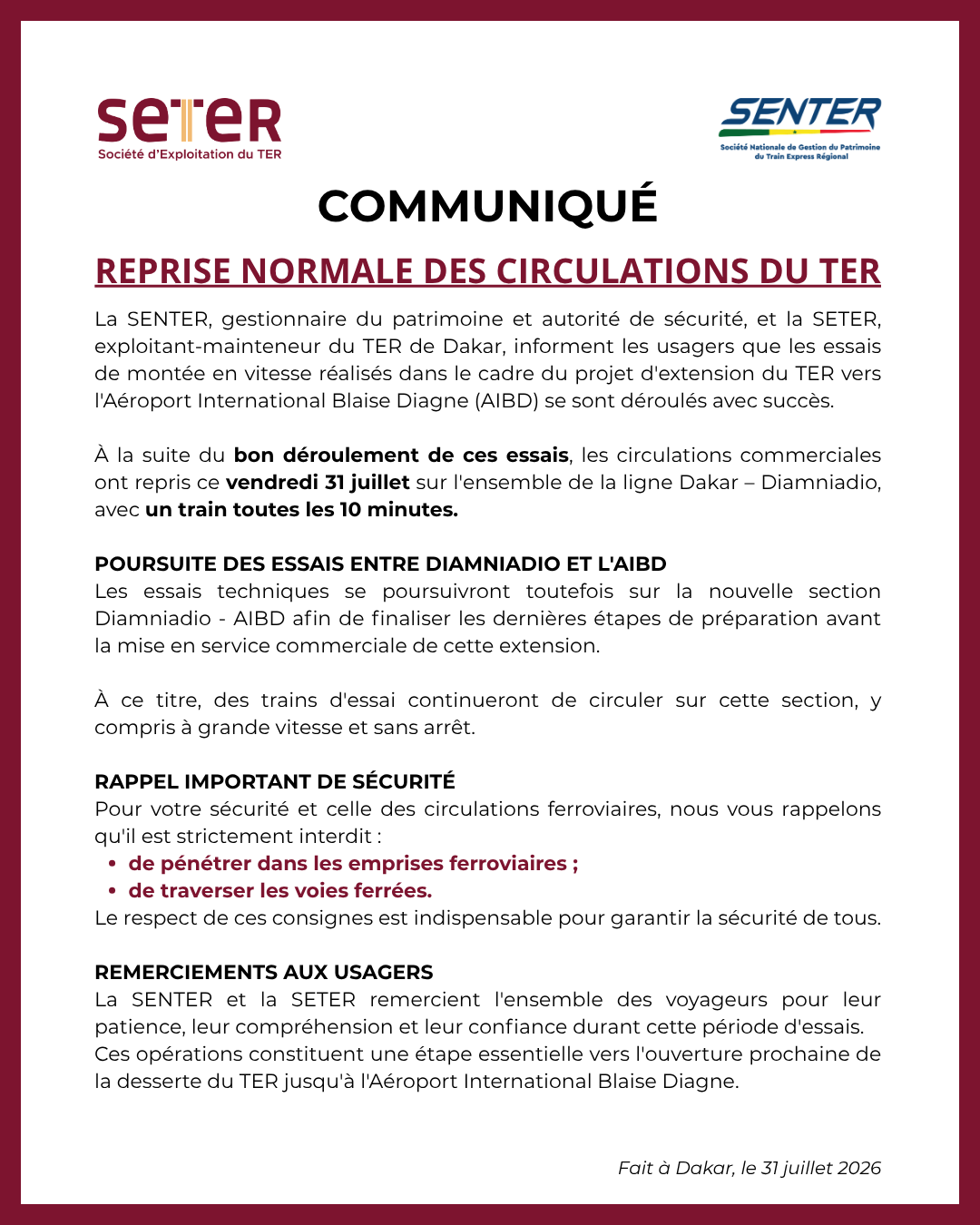 TER : reprise normale des circulations ce vendredi 31 juillet, un train toutes les 10 minutes