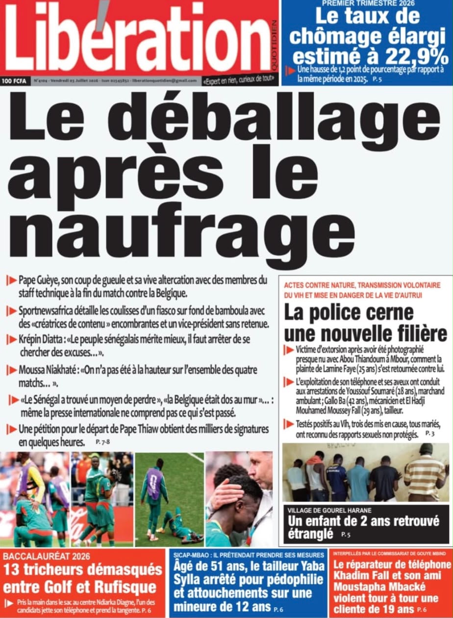Découvrez les Unes des journaux sénégalais du vendredi 03 juillet 2026