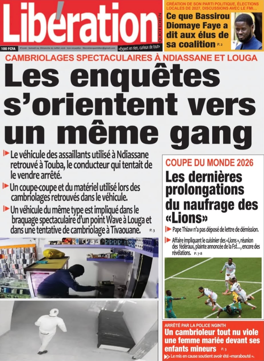 Découvrez les Unes des journaux sénégalais du samedi 04 juillet 2026