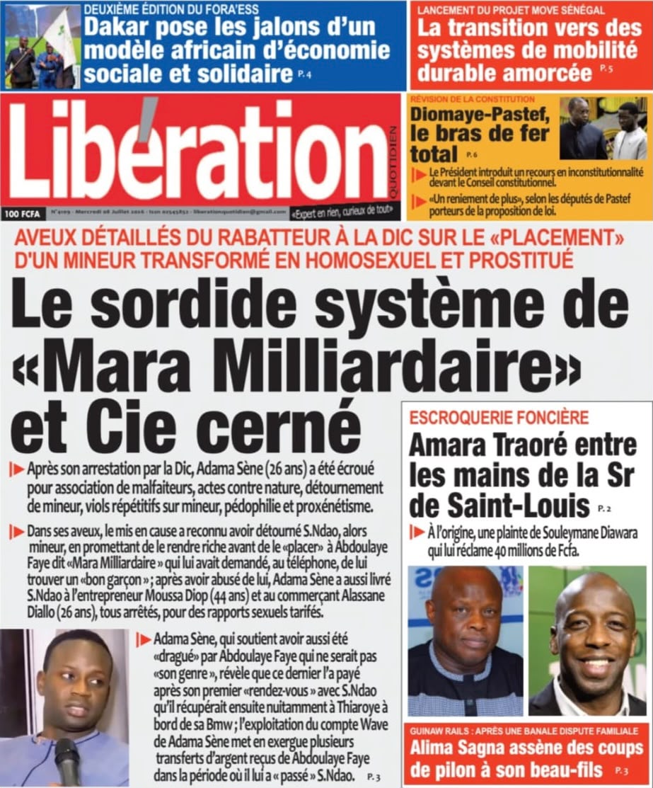 Découvrez les Unes des journaux sénégalais du mercredi 08 juillet 2026