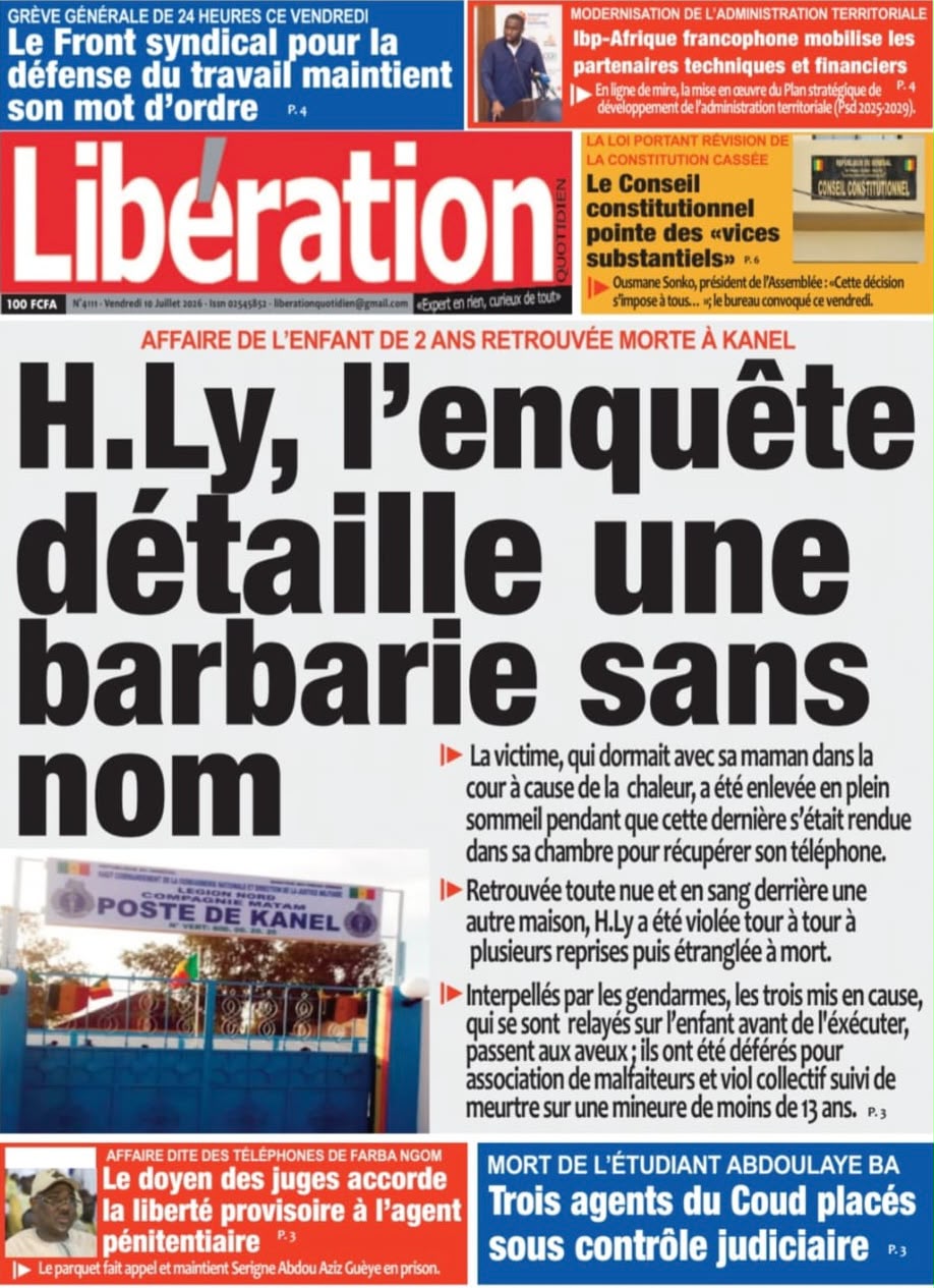 Découvrez les Unes des journaux sénégalais du vendredi 10 juillet 2026