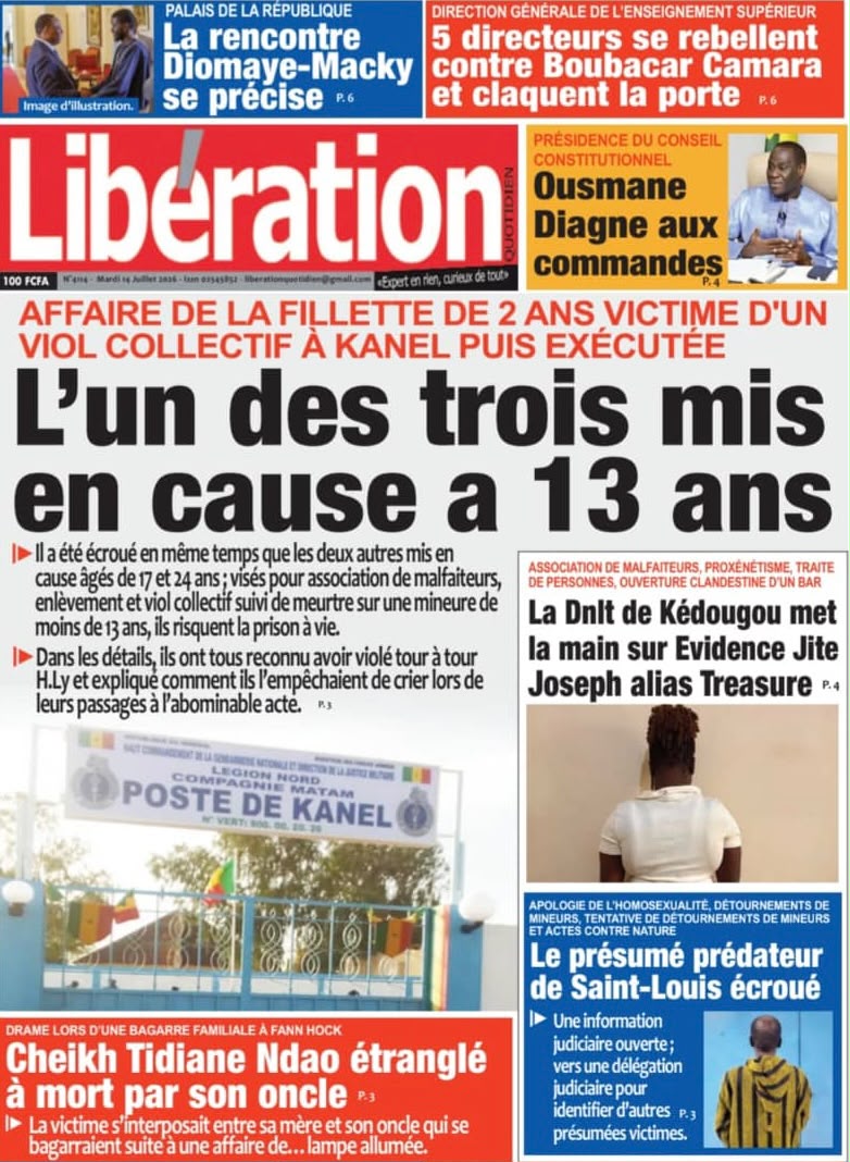 Découvrez les Unes des journaux sénégalais du mardi 14 juillet 2026