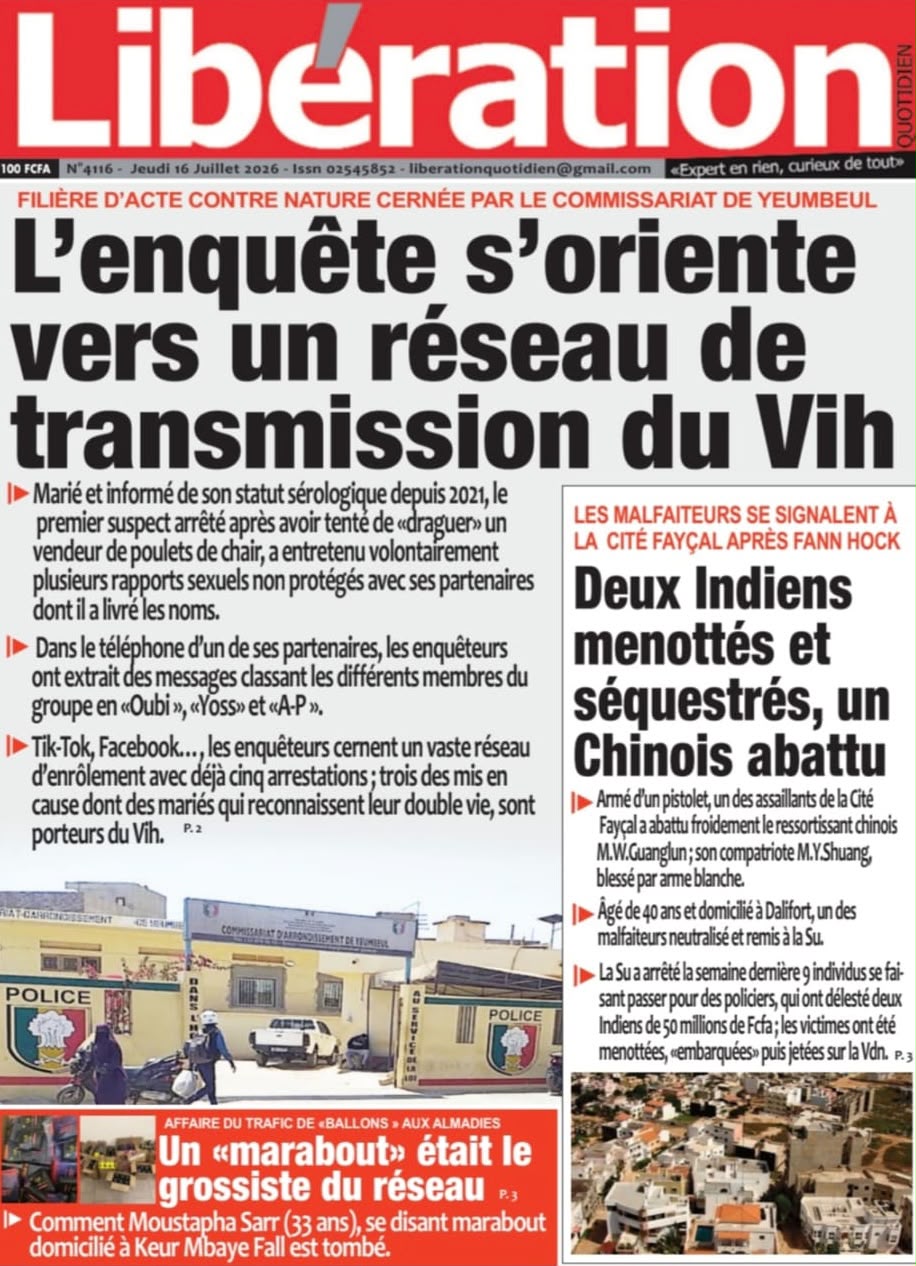 Découvrez les Unes des journaux sénégalais du jeudi 16 juillet 2026