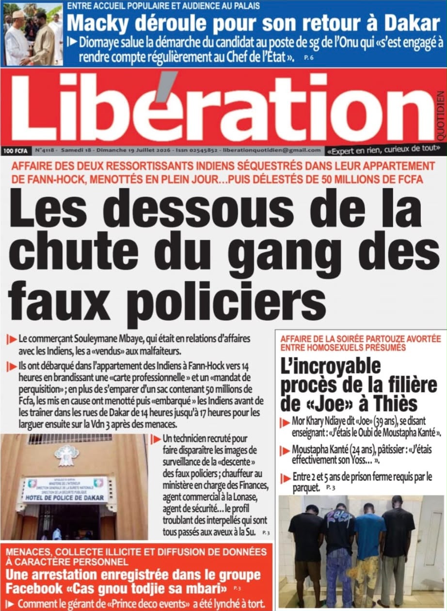 Découvrez les Unes des journaux sénégalais du samedi 18 juillet 2026