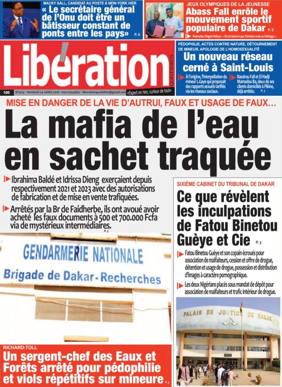 Découvrez les Unes des journaux sénégalais du vendredi 24 juillet 2026