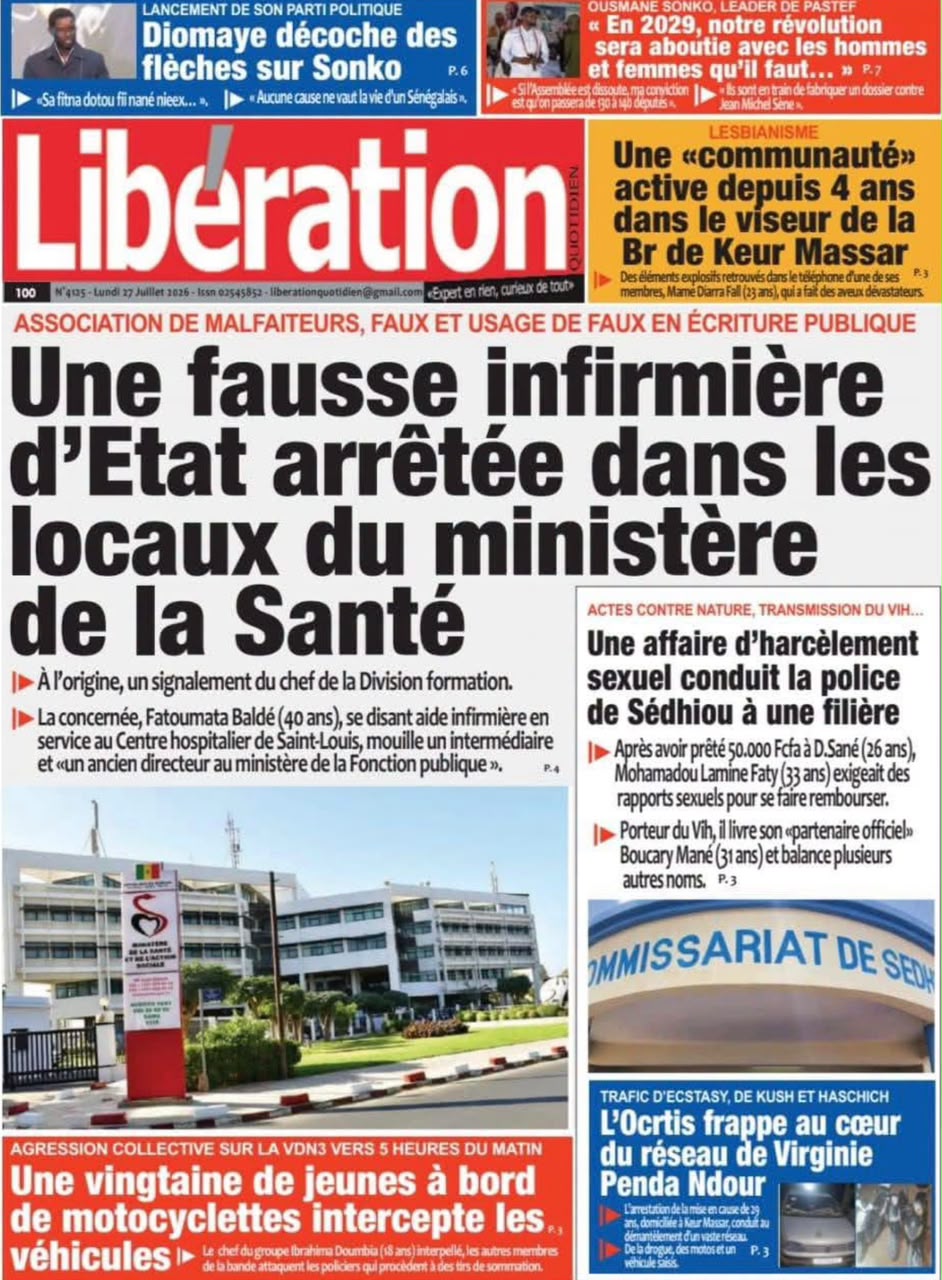 Découvrez les Unes des journaux sénégalais du lundi 27 juillet 2026