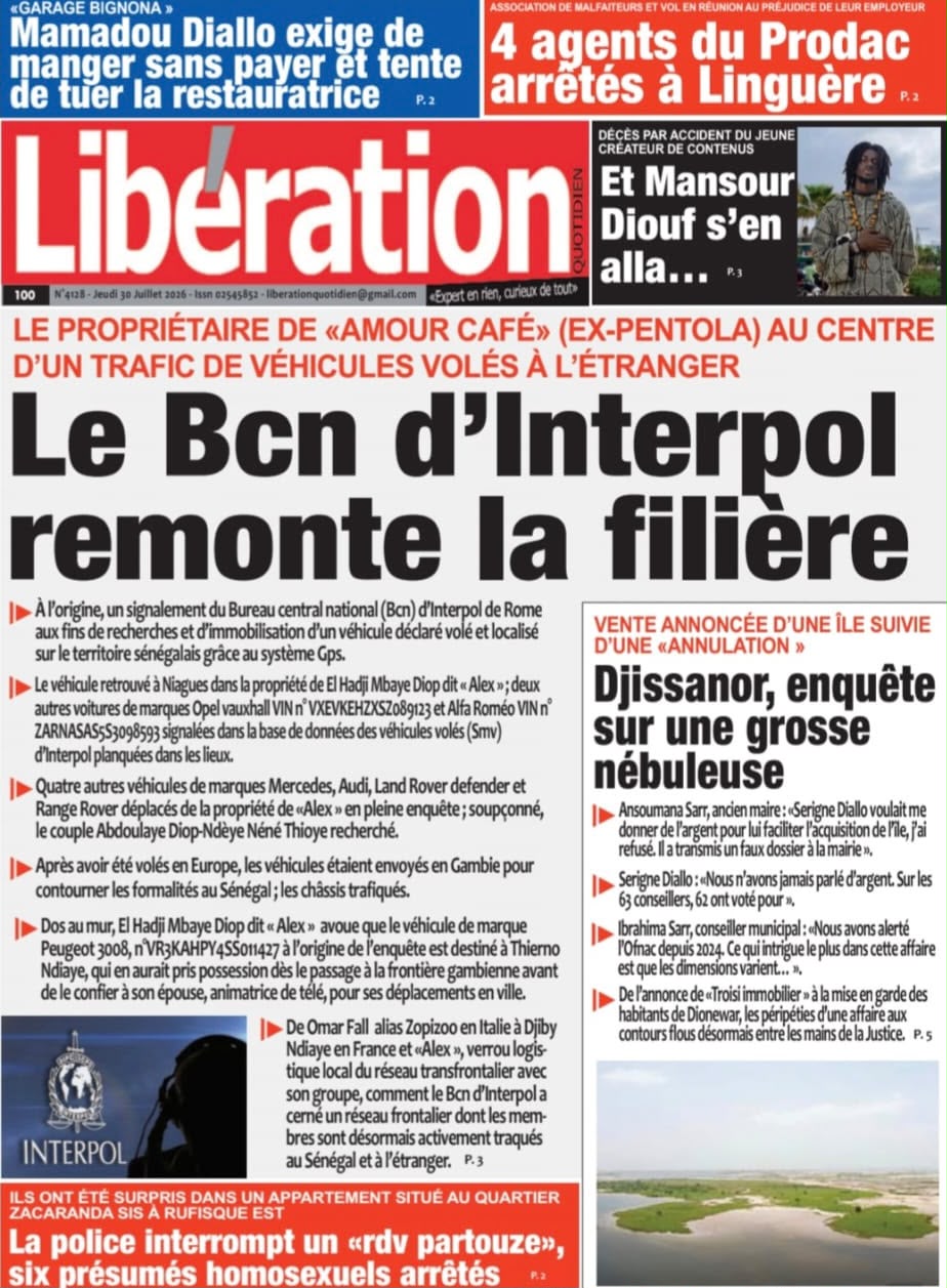 Découvrez les Unes des journaux sénégalais du jeudi 30 juillet 2026