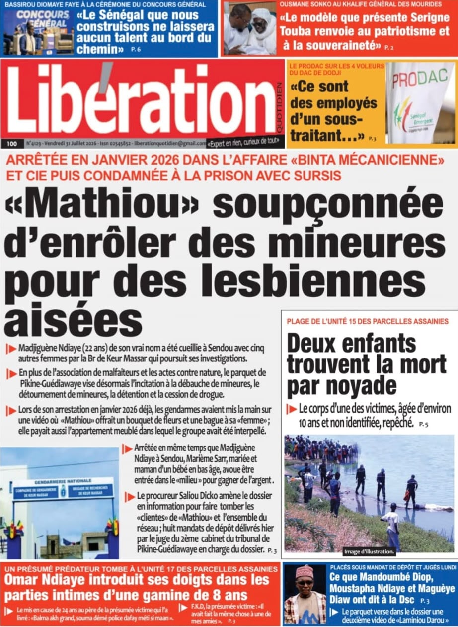 Découvrez les Unes des journaux sénégalais du vendredi 31 juillet 2026