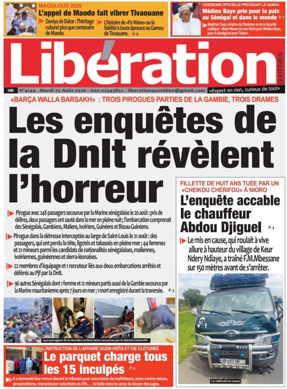 Découvrez les Unes des journaux sénégalais du mardi 25 août 2026