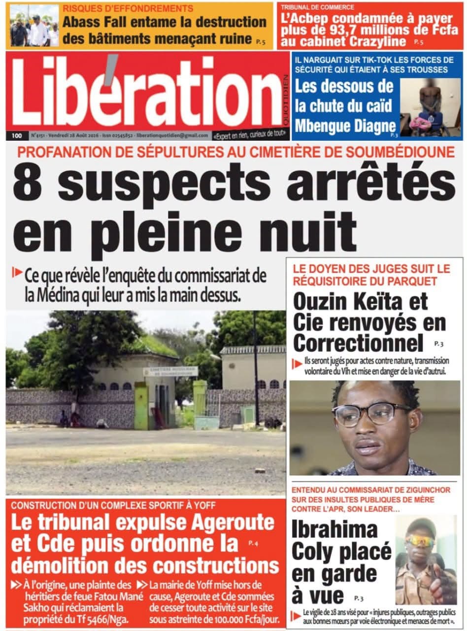 Découvrez les Unes des journaux sénégalais du vendredi 28 août 2026