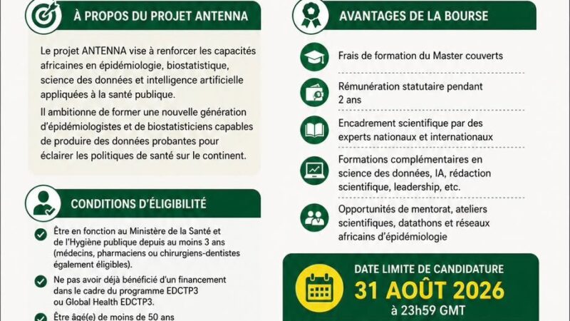 Bourse Master en Épidémiologie à l&rsquo;UCAD : 3 places pour agents du ministère de la Santé