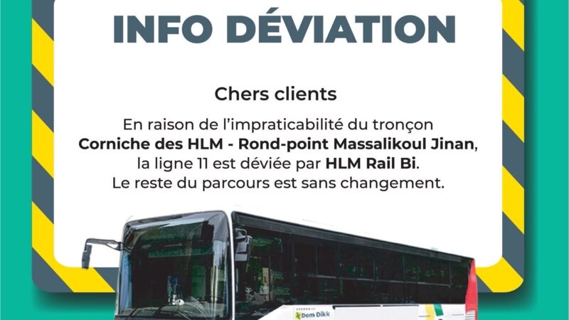 Ligne 11 de Dakar Dem Dikk déviée : itinéraire modifié sur la Corniche des HLM