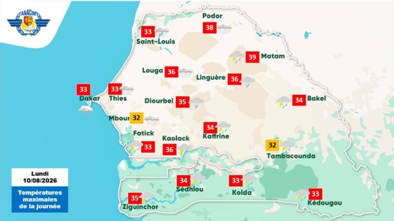 Orages et pluies attendus au Sénégal du 10 au 11 août, selon l&rsquo;ANACIM