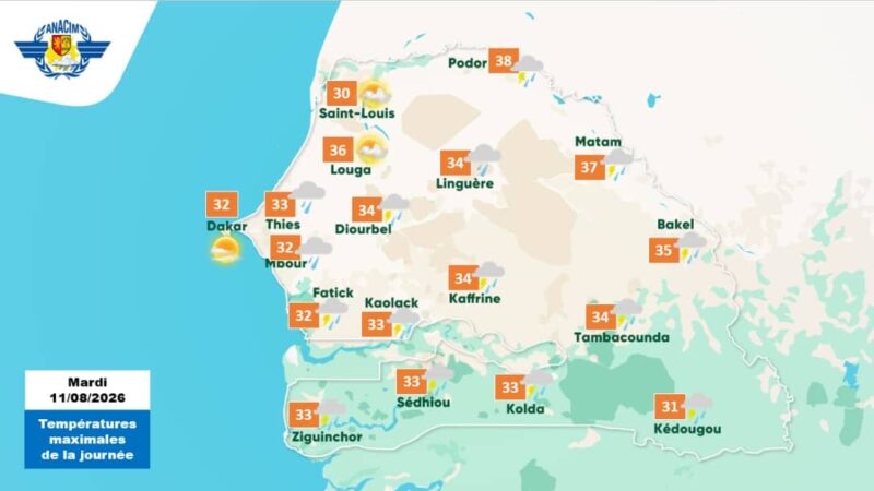 Orages et pluies attendus au Sénégal du 11 au 12 août, selon l&rsquo;ANACIM